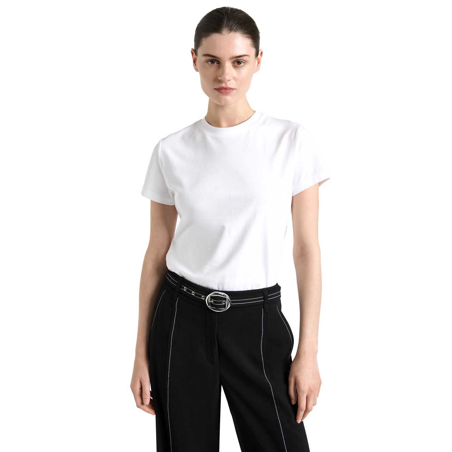 Cue White Fitted Pima Cotton Tee